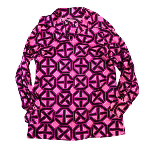 American Vintage Tops - Vintage 70s Geometric Maximalist Top Womens Medium Pink Black Bold Boho Hippie